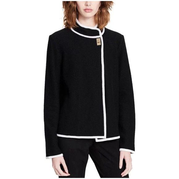 Calvin Klein Womens Single Clasp Open Front Cardigan Wool Blend Size Large Black - Picture 1 of 11